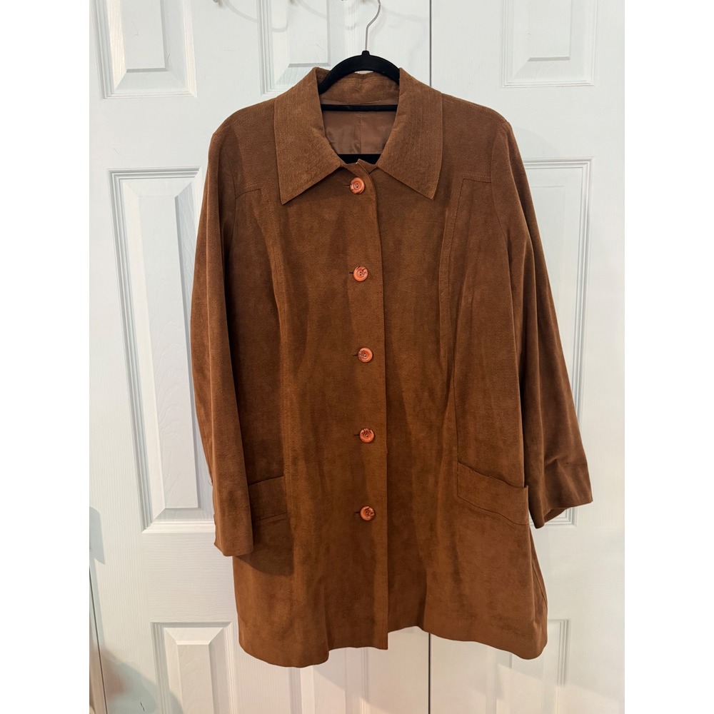 Vintage Brown Suede Button Front Jacket Coat with Pockets Women L XL